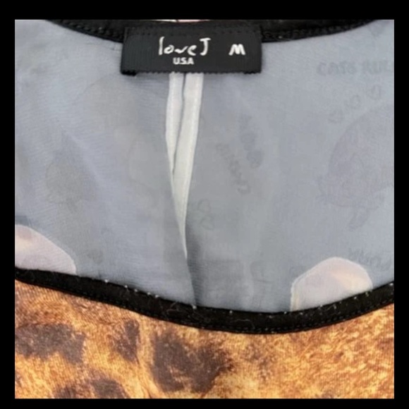 Love J Women’s Semi-Sheer Leopard Cheetah Print-Lo Top M Tan Black Short All - Picture 7 of 16